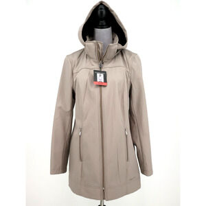 Andrew Marc Trench Coat Womens Medium Beige Full Zip Detachable Hood Jacket New